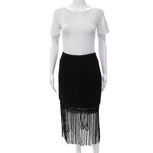 Edun Womens Knit Fringe Trim Mini Skirt Black Size Small